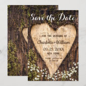 Wood Bark Heart Baby Breath Wedding Save the Date (Voorkant / Achterkant)