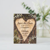 Wood Bark Heart Baby Breath Wedding Save the Date Briefkaart (Staand voorkant)