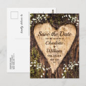 Wood Bark Heart Baby Breath Wedding Save the Date Briefkaart (Voorkant / Achterkant)