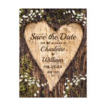 Wood Bark Heart Baby Breath Wedding Save the Date