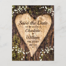 Wood Bark Heart Baby Breath Wedding Save the Date Briefkaart