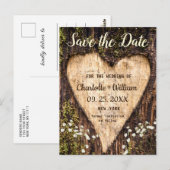 Wood Bark Heart Baby Breath Wedding Save the Date Briefkaart (Voorkant / Achterkant)