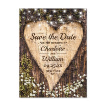 Wood Bark Heart Baby Breath Wedding Save the Date