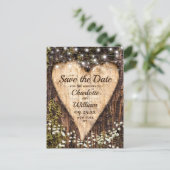 Wood Bark Heart Baby Breath Wedding Save the Date Briefkaart (Staand voorkant)