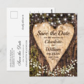 Wood Bark Heart Baby Breath Wedding Save the Date Briefkaart (Voorkant / Achterkant)