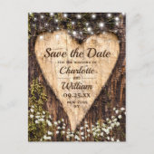 Wood Bark Heart Baby Breath Wedding Save the Date Briefkaart (Voorkant)