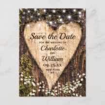 Wood Bark Heart Baby Breath Wedding Save the Date