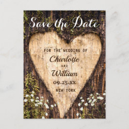 Wood Bark Heart Baby Breath Wedding Save the Date Briefkaart
