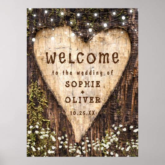 Wood Bark Heart Country Rustic WELCOME Wedding Poster (Voorkant)