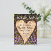Wood Bark Heart Lavender Weddenschap Save the Date Briefkaart (Staand voorkant)