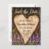 Wood Bark Heart Lavender Weddenschap Save the Date Briefkaart (Voorkant / Achterkant)