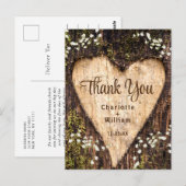 Wood Bark Heart Rustic Wedding Bedankt Briefkaart (Voorkant / Achterkant)
