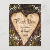 Wood Bark Heart Rustic Wedding Bedankt Briefkaart (Voorkant)