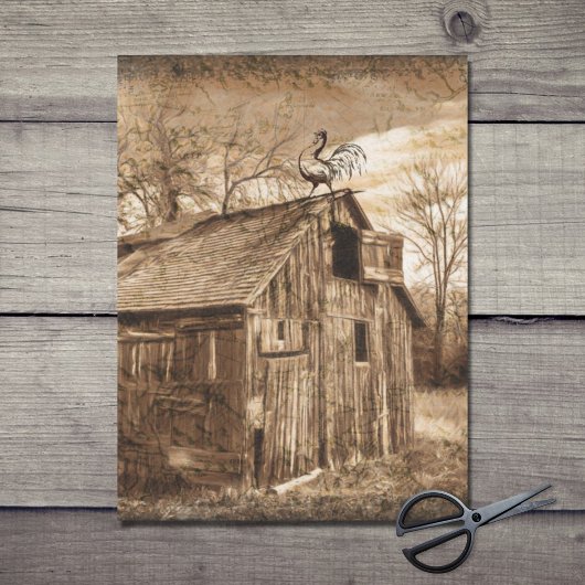 Wood Barn Chicken Decoupage Tissuepapier