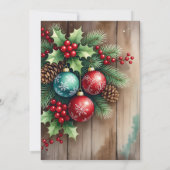 Wood Baubles Red Bow Corporate Christmas Party Kaart (Achterkant)