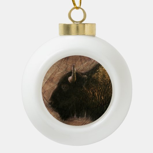 Wood Bison Buffalo Keramische Bal Ornament (Voorkant)