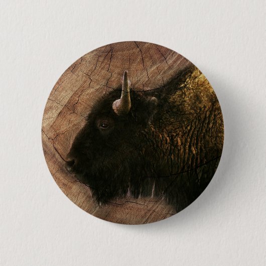 Wood Bison Buffalo Ronde Button 5,7 Cm (Voorkant)