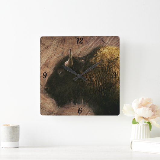 Wood Bison Buffalo Vierkante Klok (Huis)