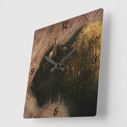 Wood Bison Buffalo Vierkante Klok (Hoek)