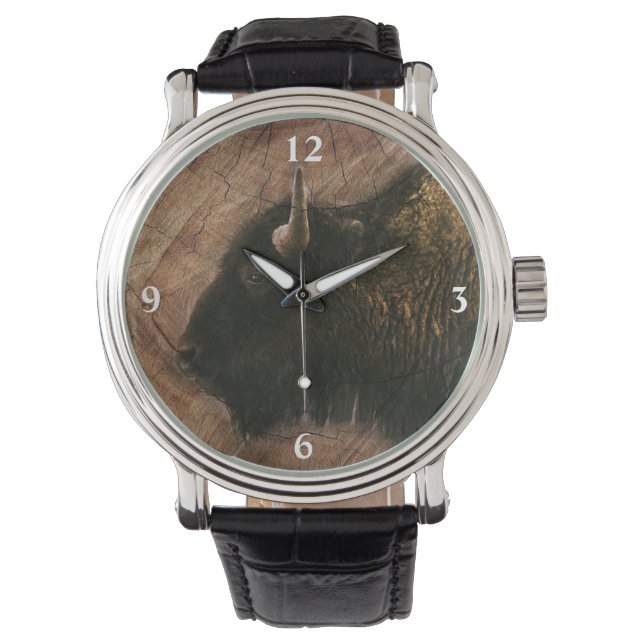 Wood Bison Buffalo Watch Horloge (Voorkant)