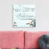 wood BLue Seashells Beach Wedding mr en mrs Canvas Afdruk (Insitu (Woonkamer))