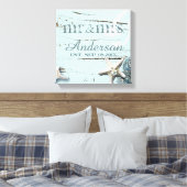 wood BLue Seashells Beach Wedding mr en mrs Canvas Afdruk (Insitu (Slaapkamer))