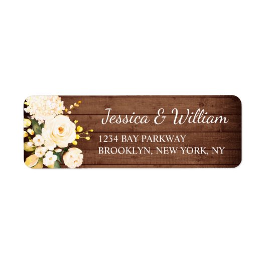 Wood & Blush Rozen Bloemige Aquarel Rustiek Etiket (Voorkant)
