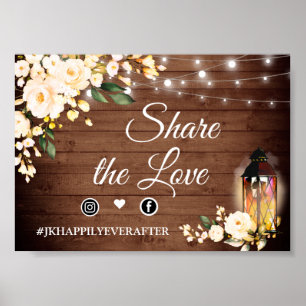 Wood Blush Rozen Rustic Wedding Hashtag Sign Poster