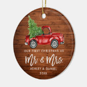 Wood Brush Script First Kerstman Truck PHOTO BACK Keramisch Ornament (Links)