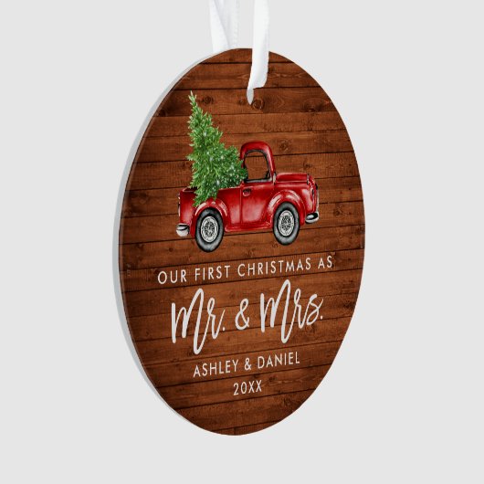 Wood Brush Script First Kerstman Truck PHOTO BACK Ornament (voorkant)