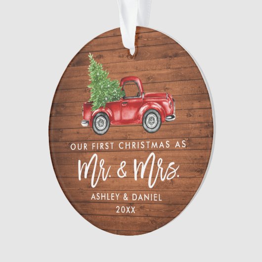 Wood Brush Script First Kerstman Truck PHOTO BACK Ornament (voorkant)