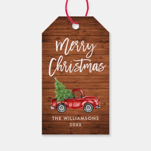 Wood Brush Script Kerstmis Truck Cadeaulabel (Voorkant)