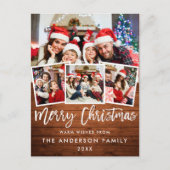 Wood Brush Script Star Merry Kerstmis 4 Fotorood Briefkaart (Voorkant)