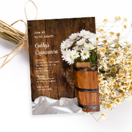 Wood Bucket White Daisies Quinceañera Barn Party Kaart