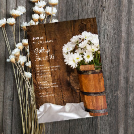 Wood Bucket White Daisies Sweet 16 Birthday Party Kaart