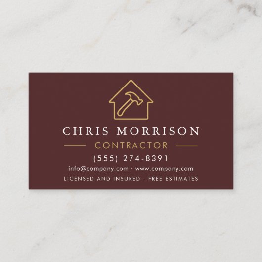 Wood Building Construction Burgundy Gold QR Code Visitekaartje (Voorkant)