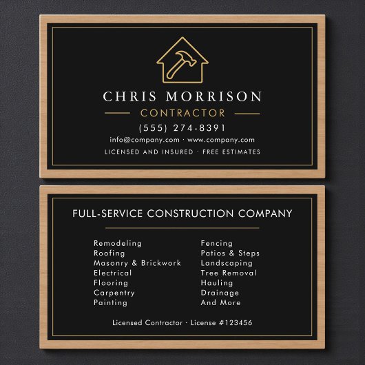 Wood Building Construction Business Card Visitekaartje