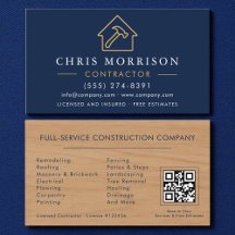 Wood Building Construction Navy Blue Gold QR Code