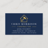 Wood Building Metallic Navy Blue Gold QR Code Visitekaartje (Voorkant)