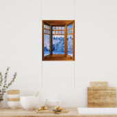 Wood-buisverlichting vers sneeuwoppervlak poster (Keuken)