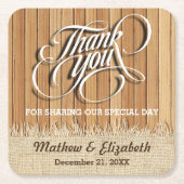 Wood Burlap Dank je bruiloft Kartonnen Onderzetters (Voorkant)