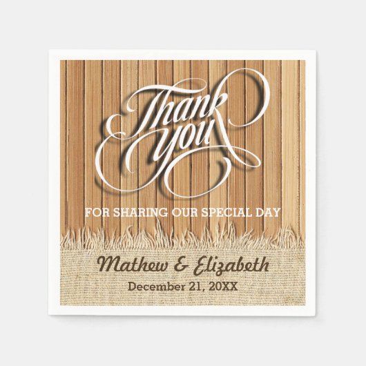 Wood Burlap Dank u bruiloft Servetten (Voorkant)