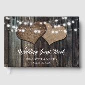 Wood Burlap Hearts String Lights Country Wedding Gastenboek (Voorkant)