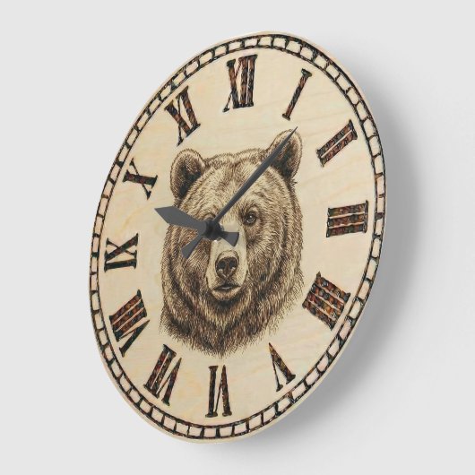 Wood Burned Bear Rustic Wall Clock Grote Klok (Hoek)