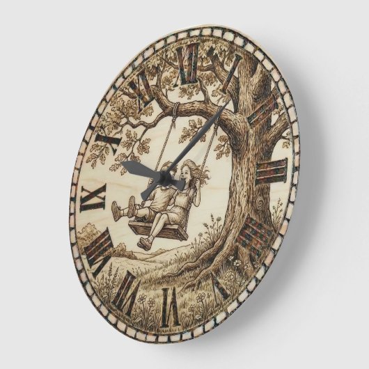 Wood Burned Swing Tree Wall Clock Grote Klok (Hoek)