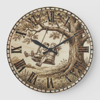 Wood Burned Swing Tree Wall Clock Grote Klok