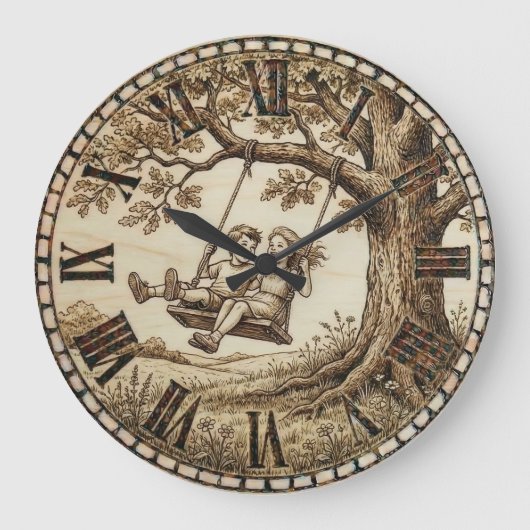 Wood Burned Swing Tree Wall Clock Grote Klok (Voorkant)