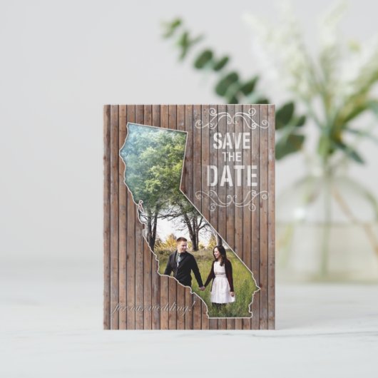  Wood California slaat de datum op Aankondigingskaart (Staand voorkant)