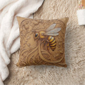 Wood carving effect Throw Cushion big bee Kussen (Deken)