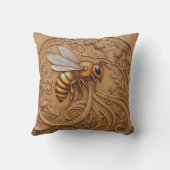 Wood carving effect Throw Cushion big bee Kussen (Achterkant)